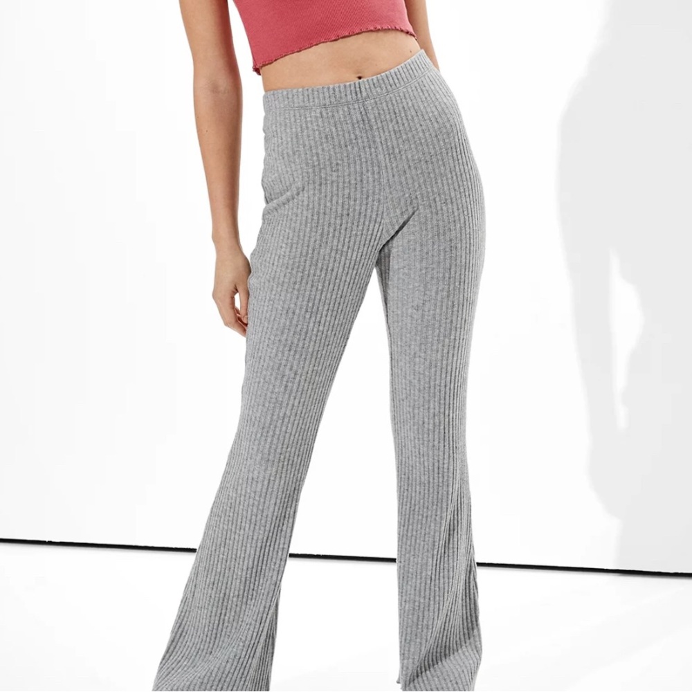 Dark grey ribbed flare pant
